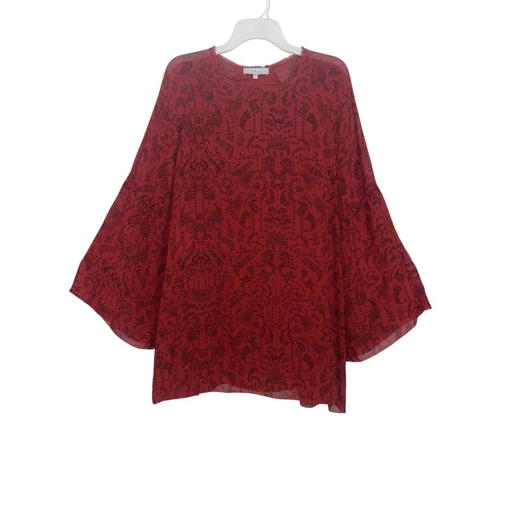 Revolve IRO Red Appoline Mini Shift Dress Size 2 36 Sheer Bell Sleeves